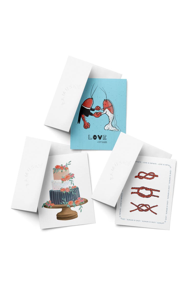 Wedding Greeting Card Pack (3ct) "Lobster Love, Cake, Knot", Main, color, Multi-Pack