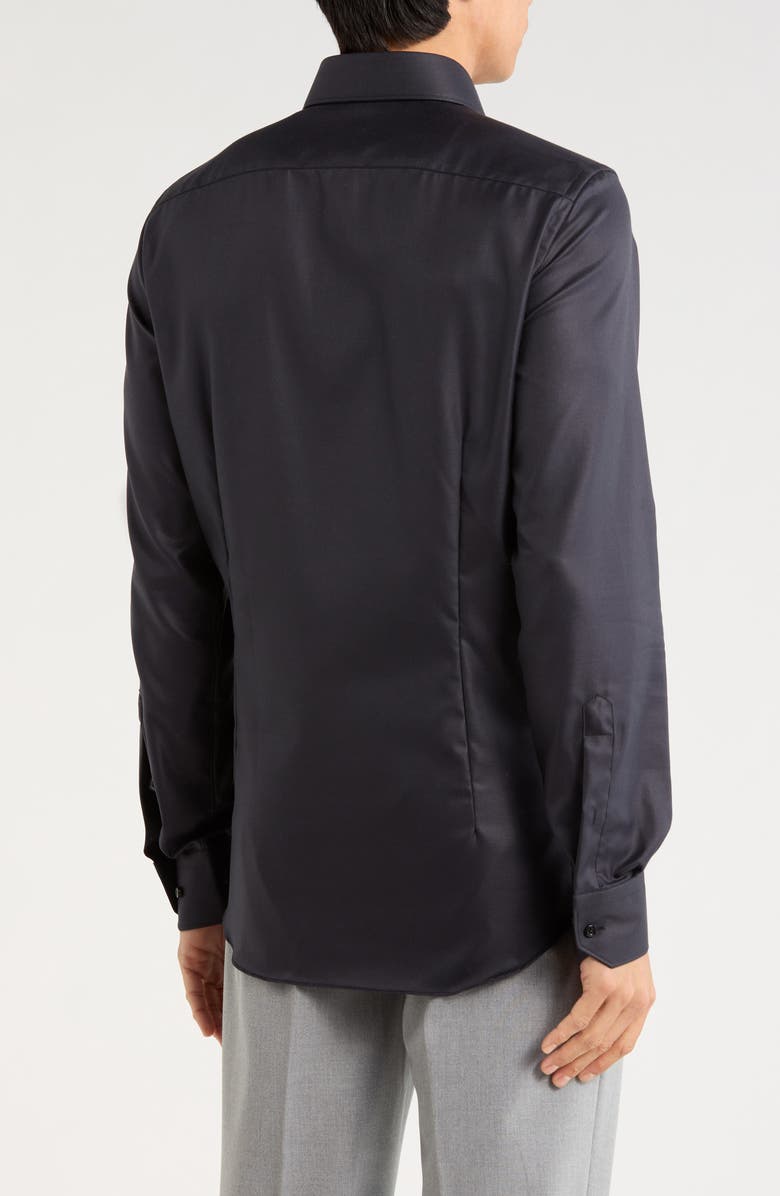 Emanuel Berg Modern Fit Solid Black Cotton Twill Dress Shirt, Alternate, color, Black