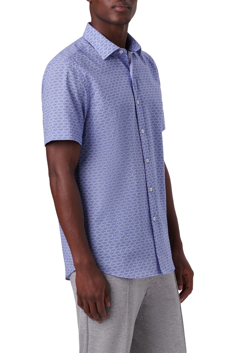Classic Fit Print Cotton Short Sleeve Button-Up Shirt, Alternate, color, CLASSIC BLUE