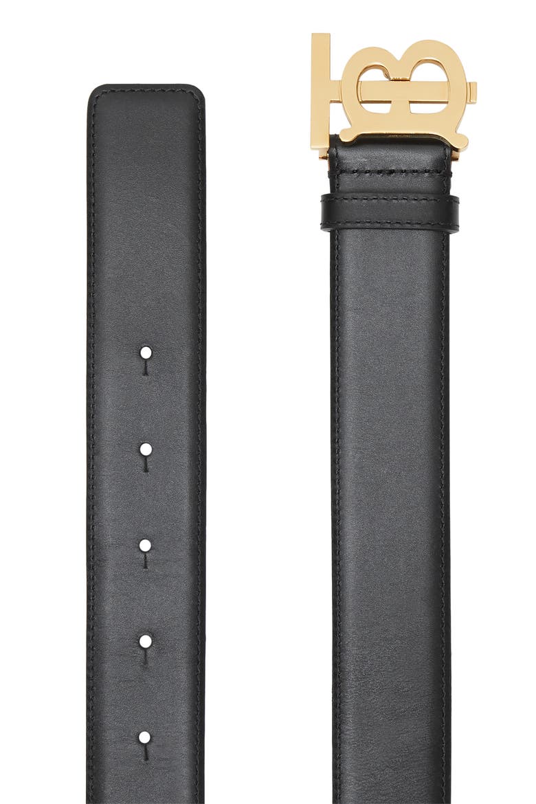 TB Monogram Leather Belt, Alternate, color, BLACK