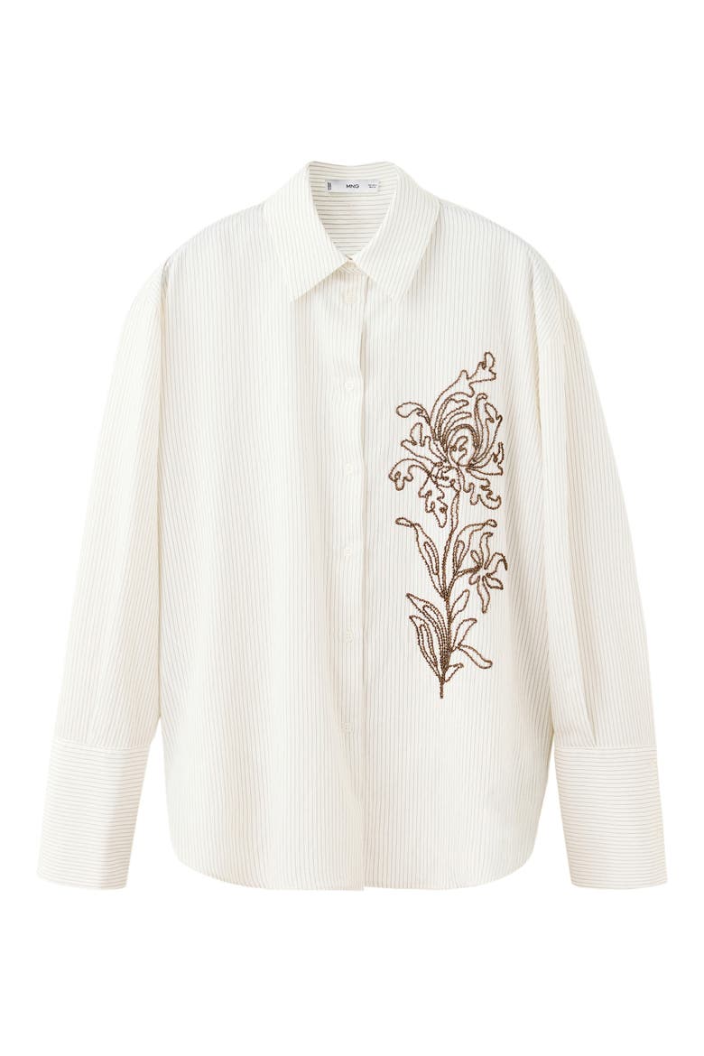 Stripe Floral Beaded Embroidered Button-Up Shirt, Main, color, OFF WHITE