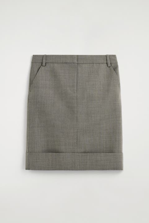 Turn-up Wool-blend Pencil Skirt