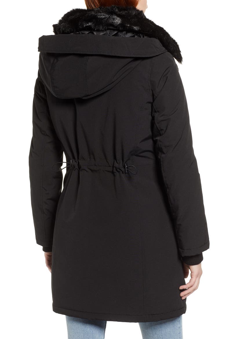 Faux Fur Trim Canvas Parka, Alternate, color, BLACK