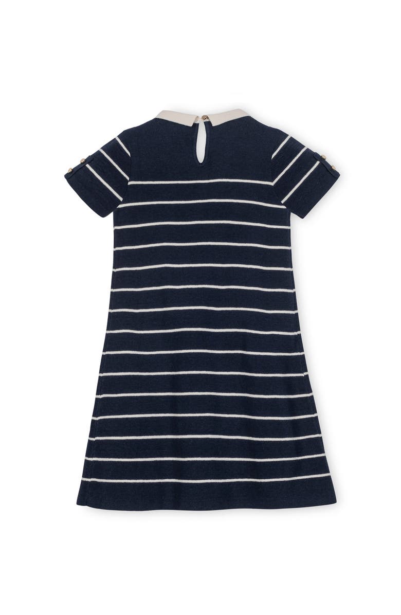 Hope & Henry Kids' Organic Short Sleeve Milano Sweater Dress with Collar, Alternate, color, Navy Breton Stripe