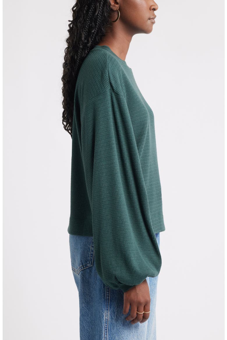 Blouson Sleeve Waffle Knit Top, Alternate, color, GREEN GABLES