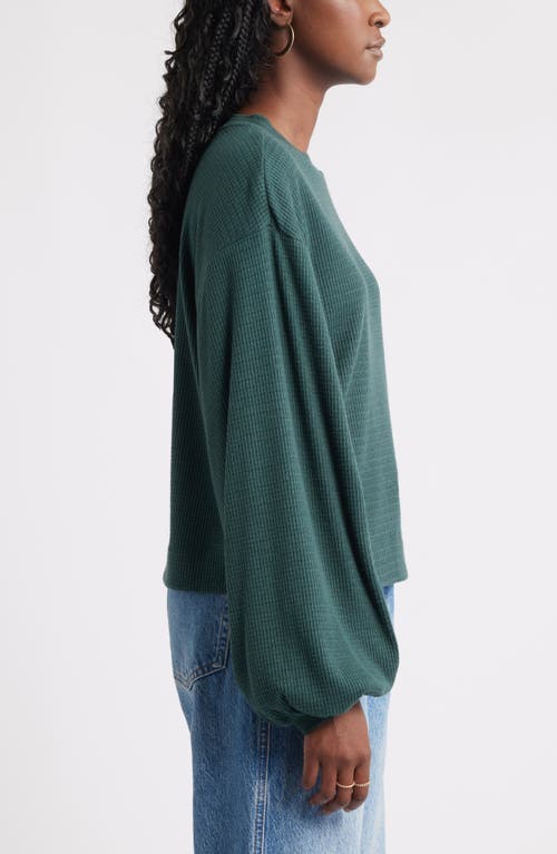 Treasure & Bond Blouson Sleeve Waffle Knit Top In Green