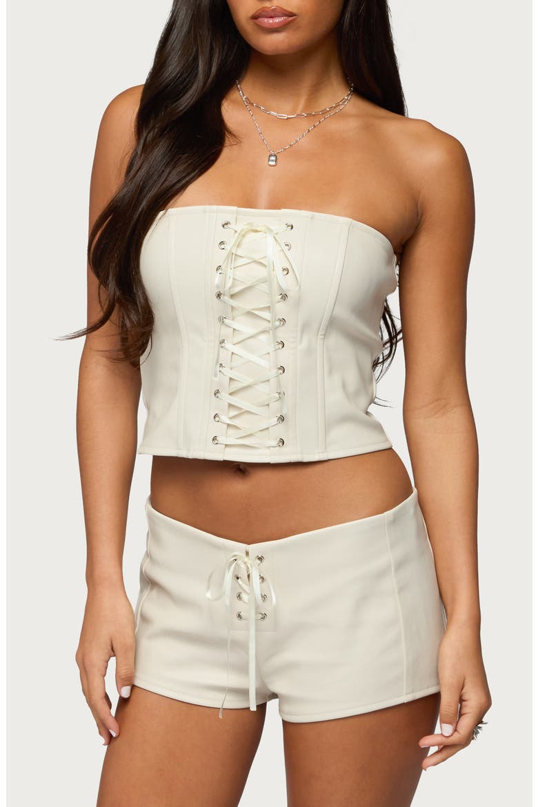 Wilde Faux Leather Corset Top, Main, color, OFF-WHITE