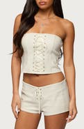 EDIKTED Wilde Faux Leather Corset Top