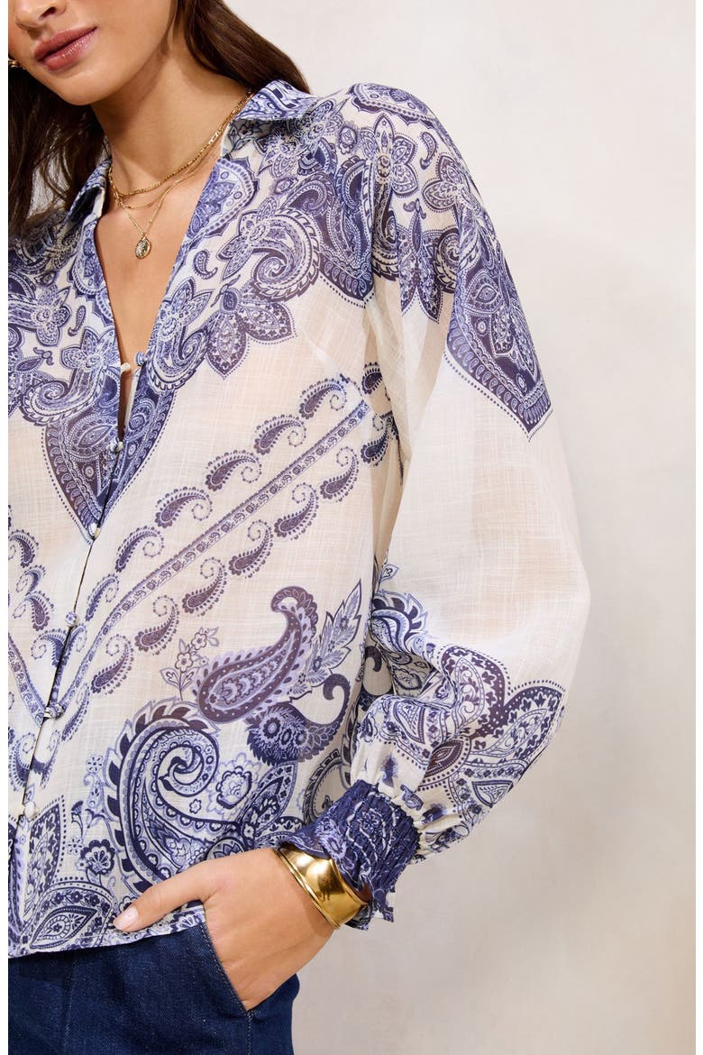 Printed Button-Up Shirt, Alternate, color, CREAM