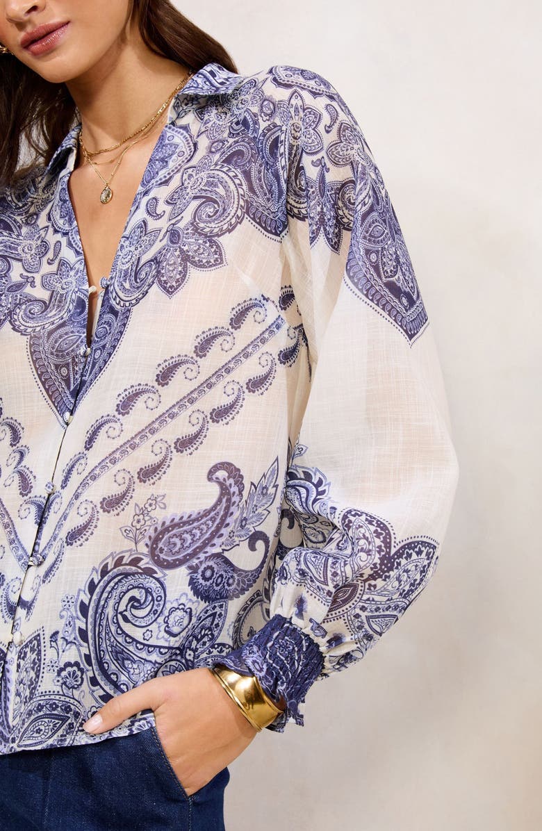 Lipsy Printed Button-Up Shirt, Alternate, color, Cream