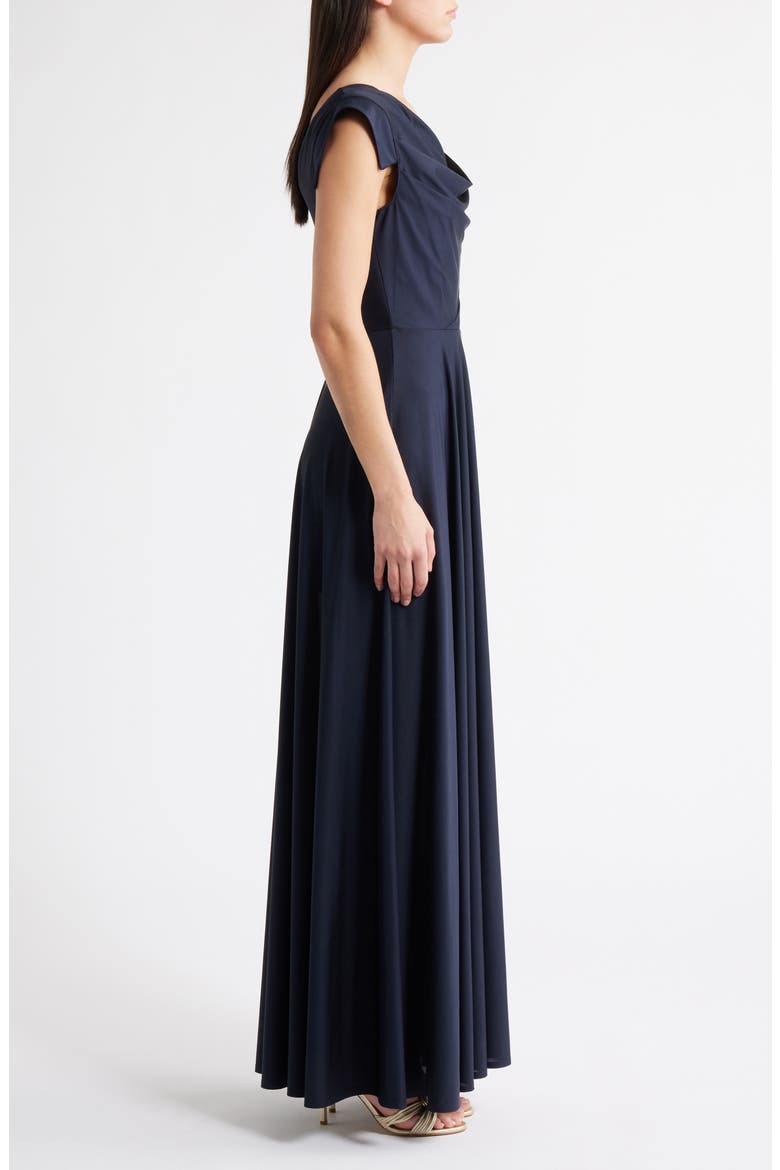 Jackie O Satin Gown, Alternate, color, PACIFIC BLUE