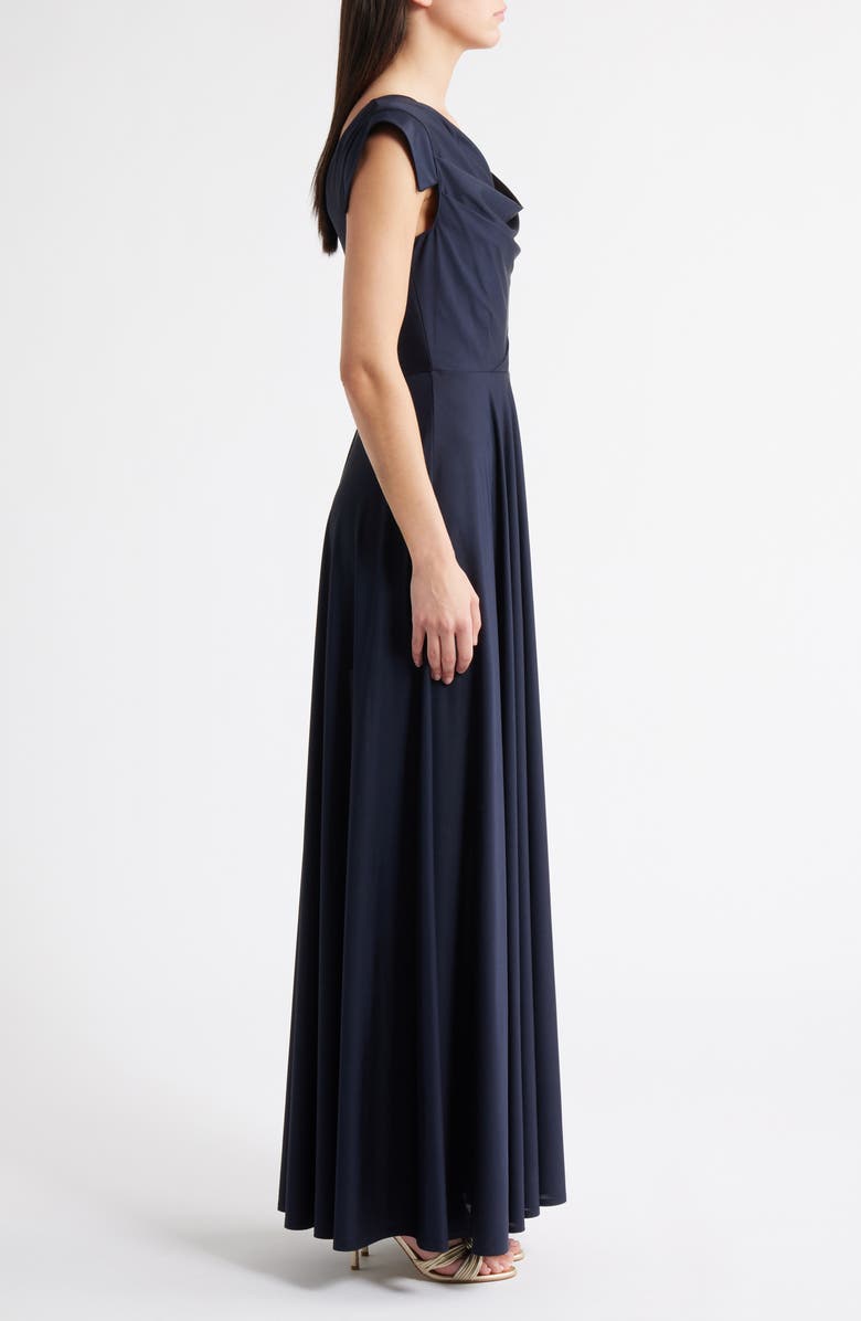 Black Halo Jackie O Satin Gown, Alternate, color, Pacific Blue