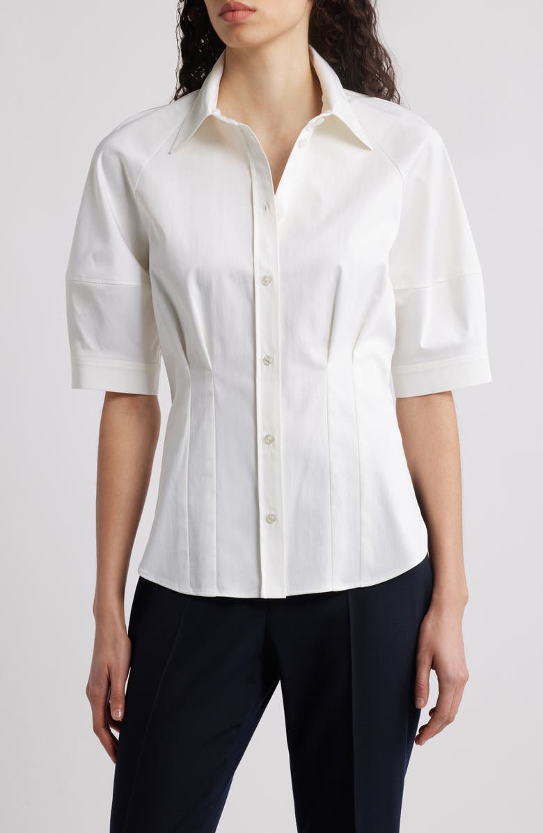 BOSS Belaurena Puff Elbow Sleeve Button-Up Shirt, Main, color, White
