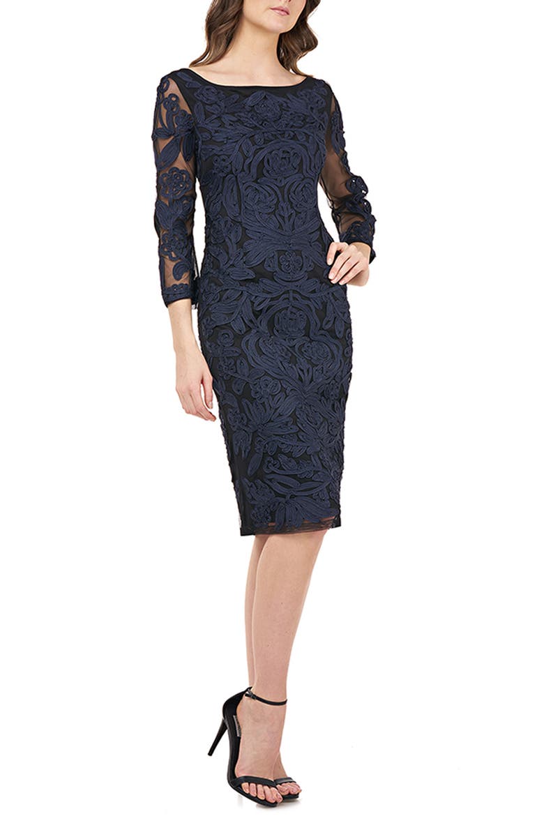 Soutache Chiffon Cocktail Dress, Main, color, NAVY BLACK
