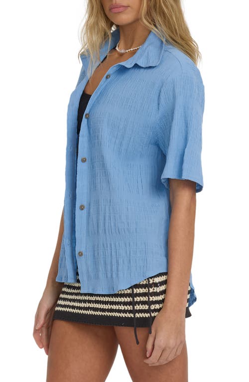 Billabong Laura Oversize Short Sleeve Cotton Button-up Shirt In Blue