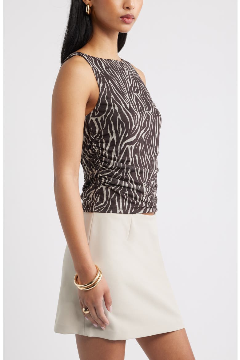 Ruched Mesh Tank, Alternate, color, BROWN ANIMAL STRIPES