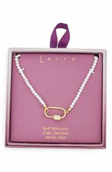 Leith Cubic Zirconia & Faux Pearl Carabiner Necklace