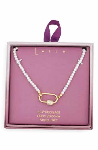 Leith Cubic Zirconia & Faux Pearl Carabiner Necklace