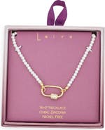 Leith Cubic Zirconia & Faux Pearl Carabiner Necklace