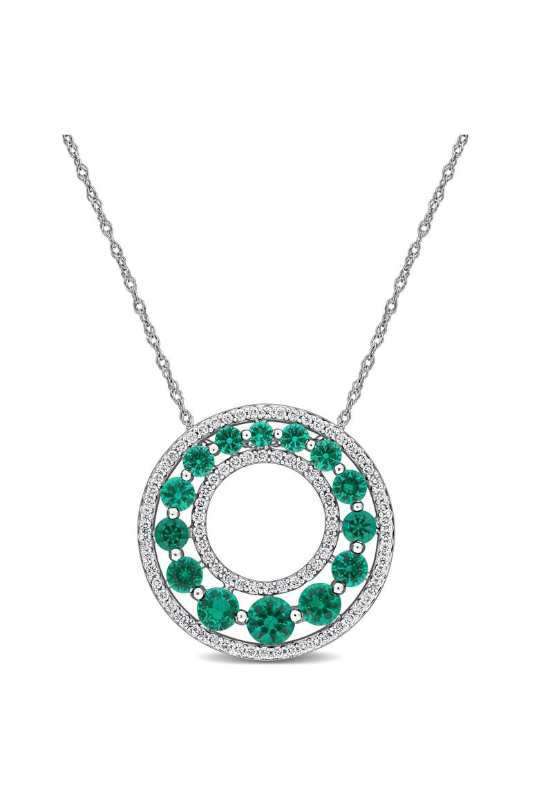 Lab-Created Emerald & Diamond Circle Necklace 14k, Main, color, Lab-Created Emerald