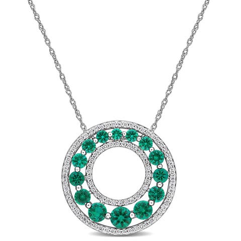 Lab-Created Emerald & Diamond Circle Necklace 14k