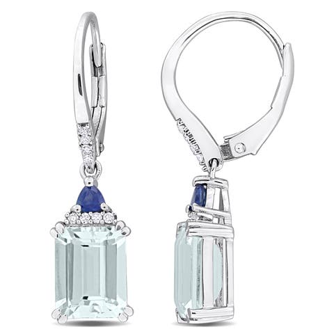 Sapphire Aquamarine & Diamond Earrings