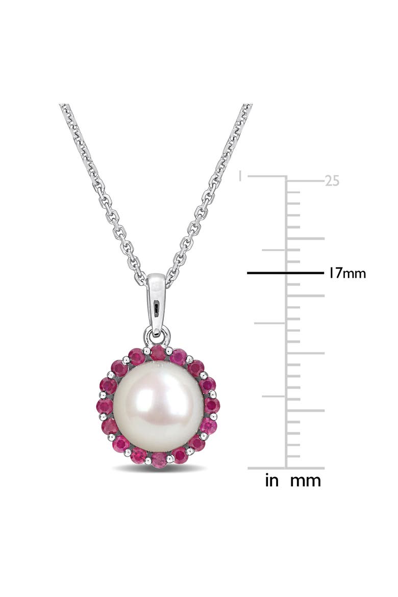 8 - 8.5mm Cultured Freshwater Pearl & Created Ruby Pendant Necklace, Alternate, color, RED