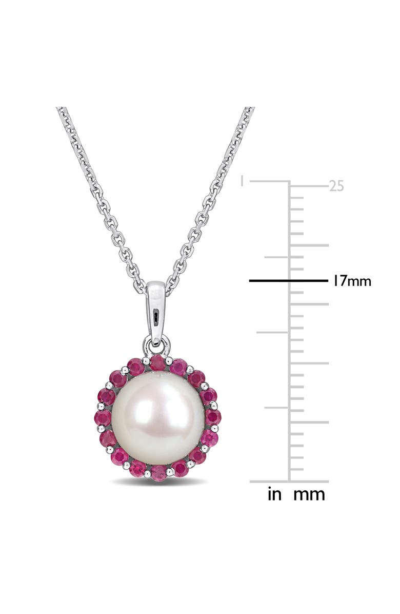 DELMAR 8 - 8.5mm Cultured Freshwater Pearl & Created Ruby Pendant Necklace, Alternate, color, 