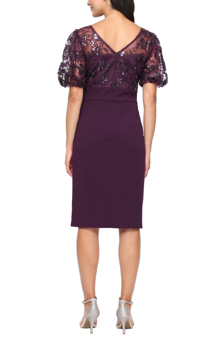 Alex Evenings Sequin Lace Crepe Cocktail Dress, Alternate, color, Eggplant