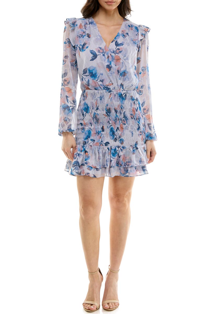 Socialite Long Sleeve Smocked Bodice Minidress, Main, color, 