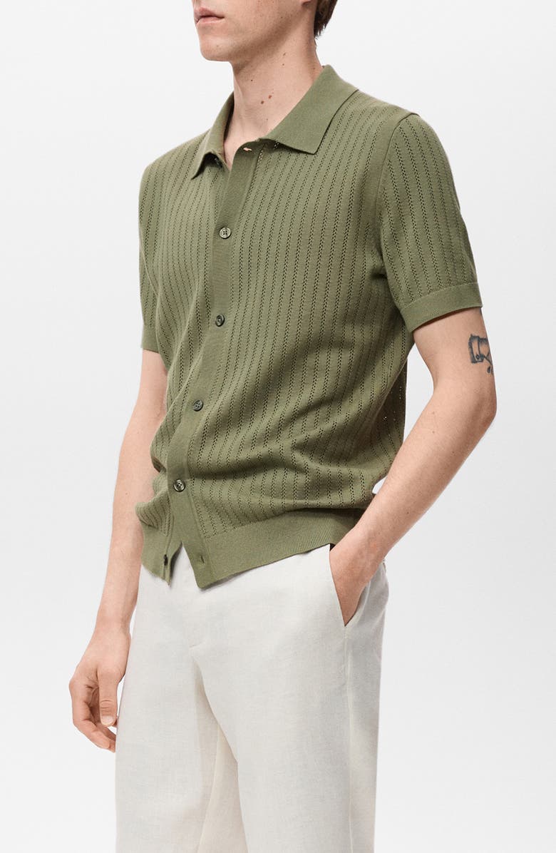 MANGO Pointelle Polo Sweater, Alternate, color, Green