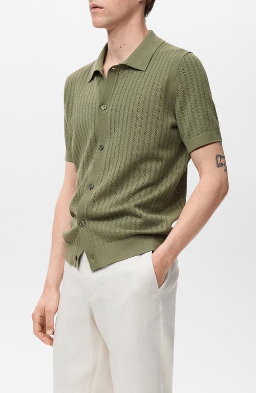 Mango Pointelle Polo Sweater In Green