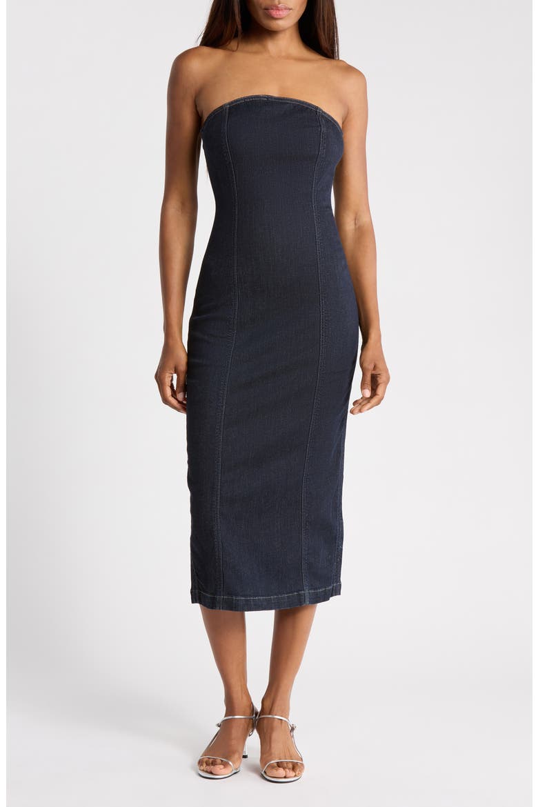 Esme Strapless Denim Midi Dress, Main, color, CRESCENT HARBOR