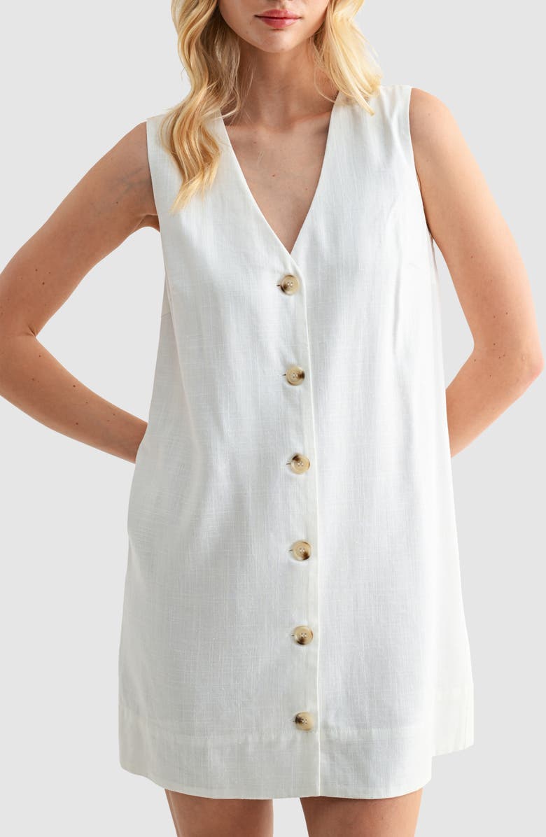 Lush Sleeveless Button Front Shift Minidress, Alternate, color, Ivory
