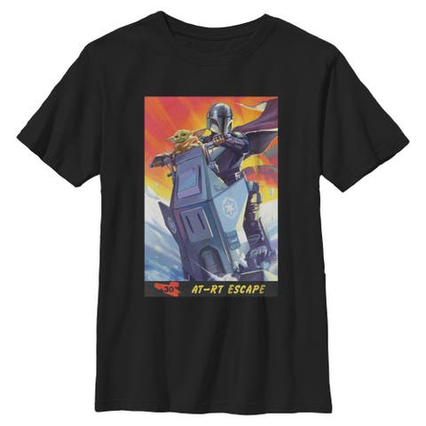 Boy's Star Wars The Mandalorian and Grogu AT RT Escape Comic Art  Graphic T-Shirt