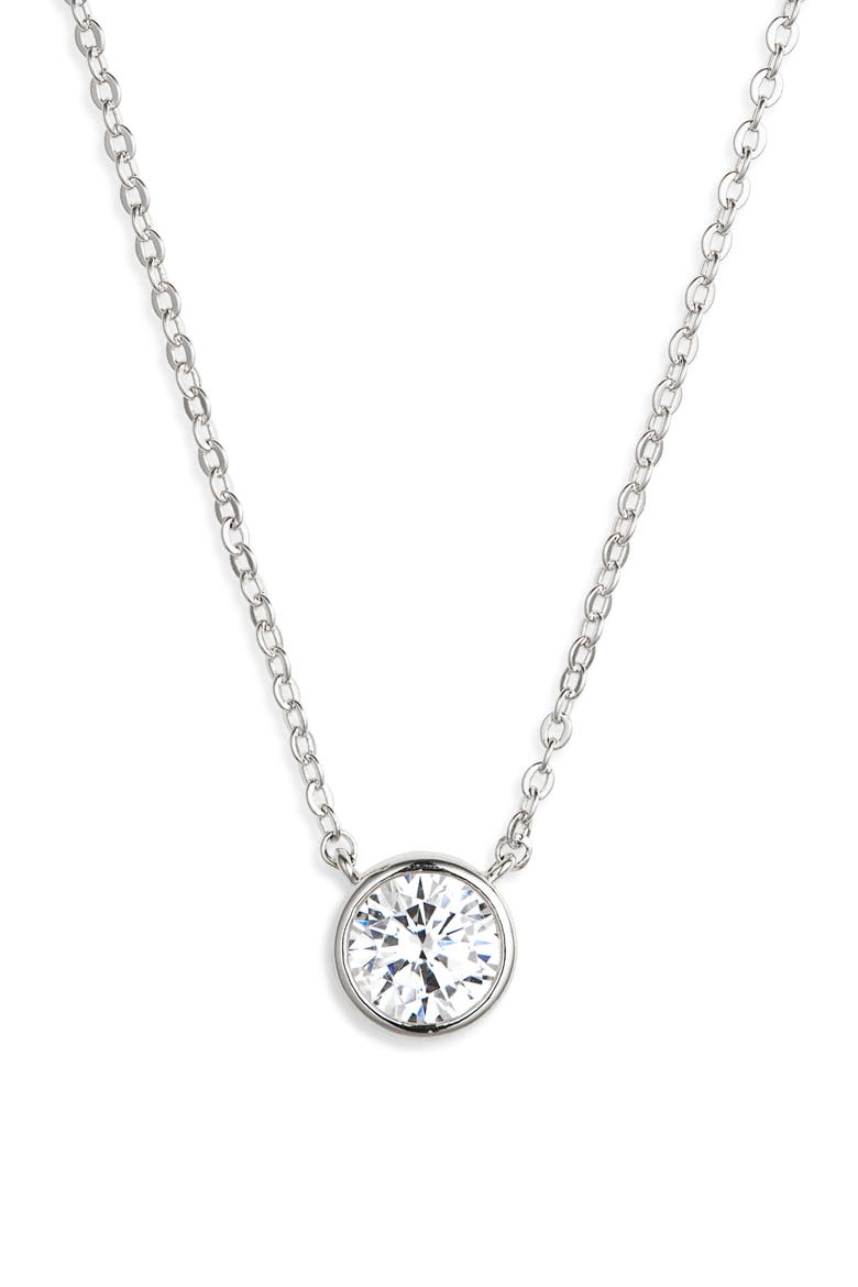 Solitaire Bezel Pendant Necklace, Main, color, CLEAR- SILVER