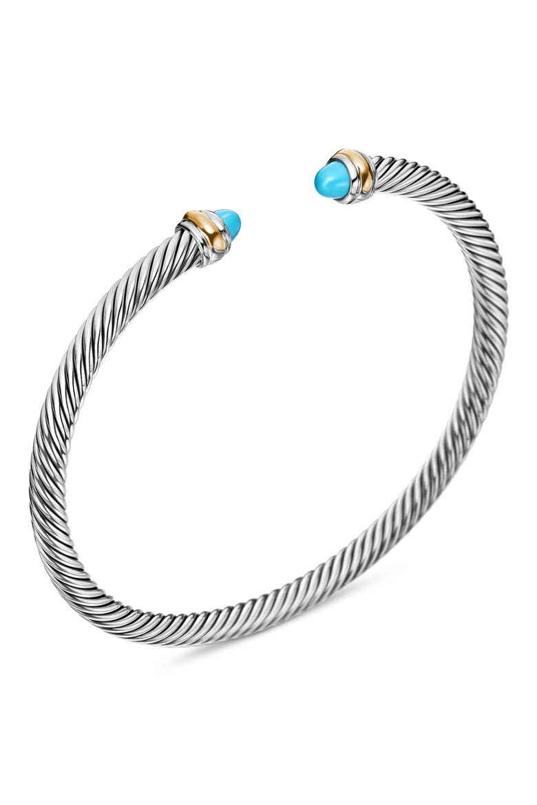 Cable Classic Bracelet with 18K Gold & Semiprecious Stones, 4mm, Alternate, color, TURQUOISE