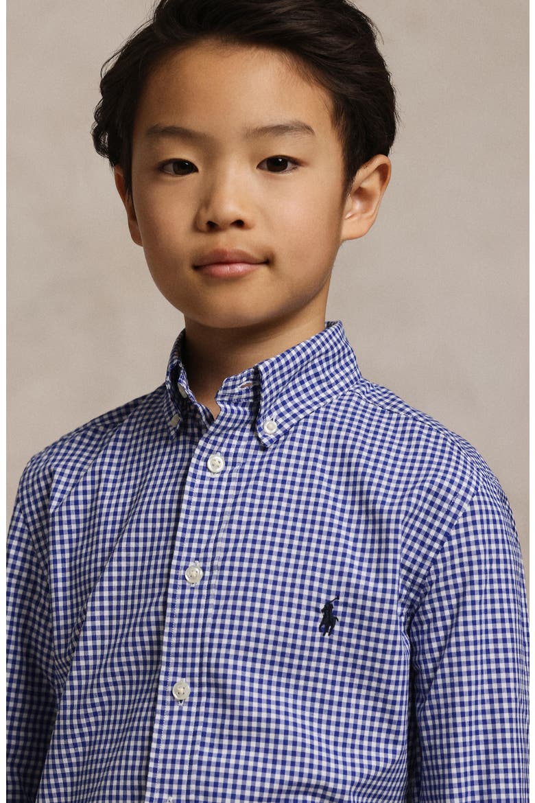 Kids' Gingham Check Cotton Button-Down Shirt, Alternate, color, BLUE MU