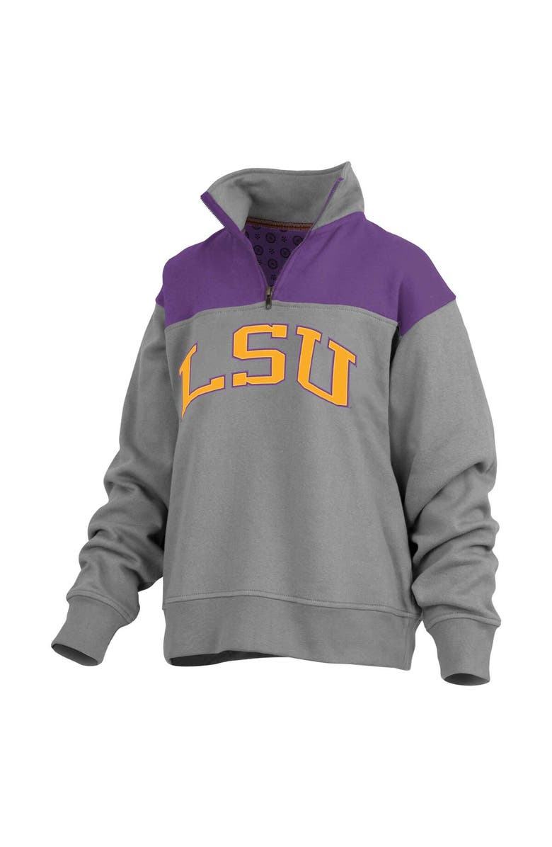 PRESSBOX Women's Pressbox Gray LSU Tigers Avon Fleece Quarter-Zip Jacket, Alternate, color,