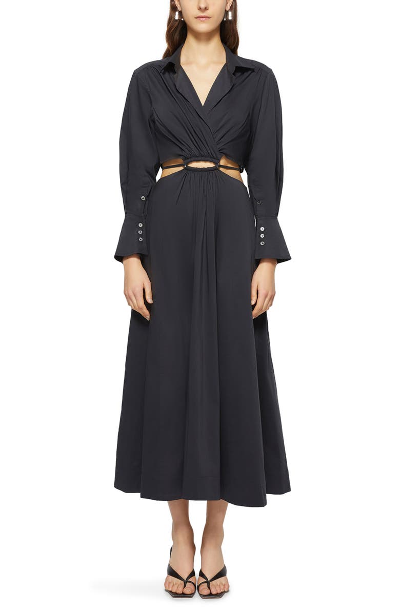 Simkhai Jonathan Simkhai Alex Pleated Poplin Long Sleeve Dress, Main, color, 