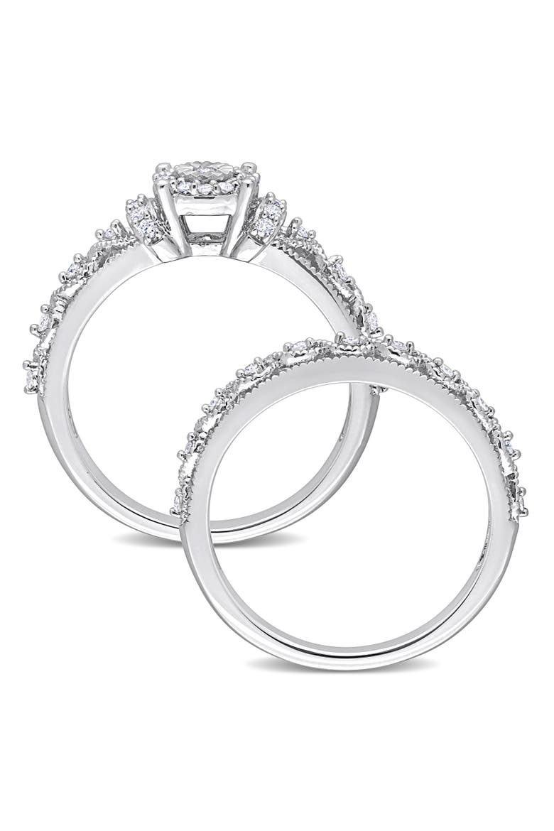 Diamond Double Row Halo Bridal Ring Set, Alternate, color, Sterling Silver