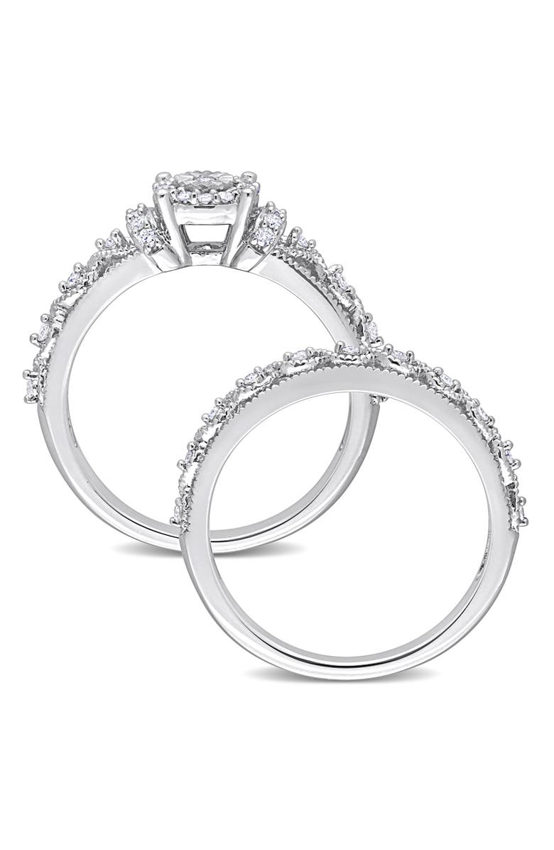 Julianna B. Diamond Double Row Halo Bridal Ring Set, Alternate, color, Sterling Silver