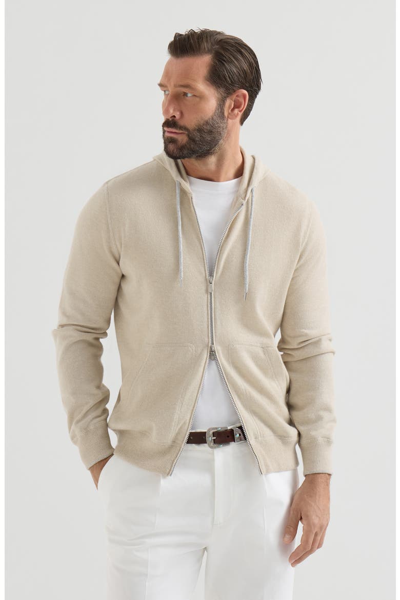Cashmere sweatshirt-style cardigan with hood, Main, color, Sand