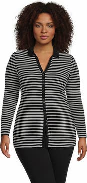 Lands' End Plus Size Long Sleeve Polished Rib Button Through Tunic Shirt