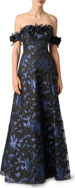 Aidan Mattox Metallic Jacquard Organza Off the Shoulder Gown