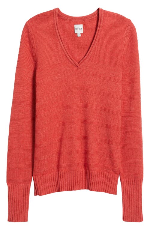 Nic + Zoe Nic+zoe Textured Cotton & Cashmere Blend V-neck Sweater In Red