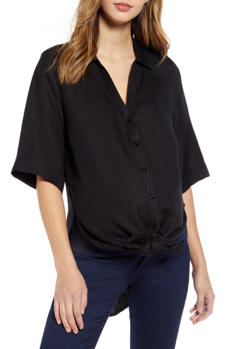 Angel Maternity Tie Front Maternity Button-Up Shirt, Main, color,