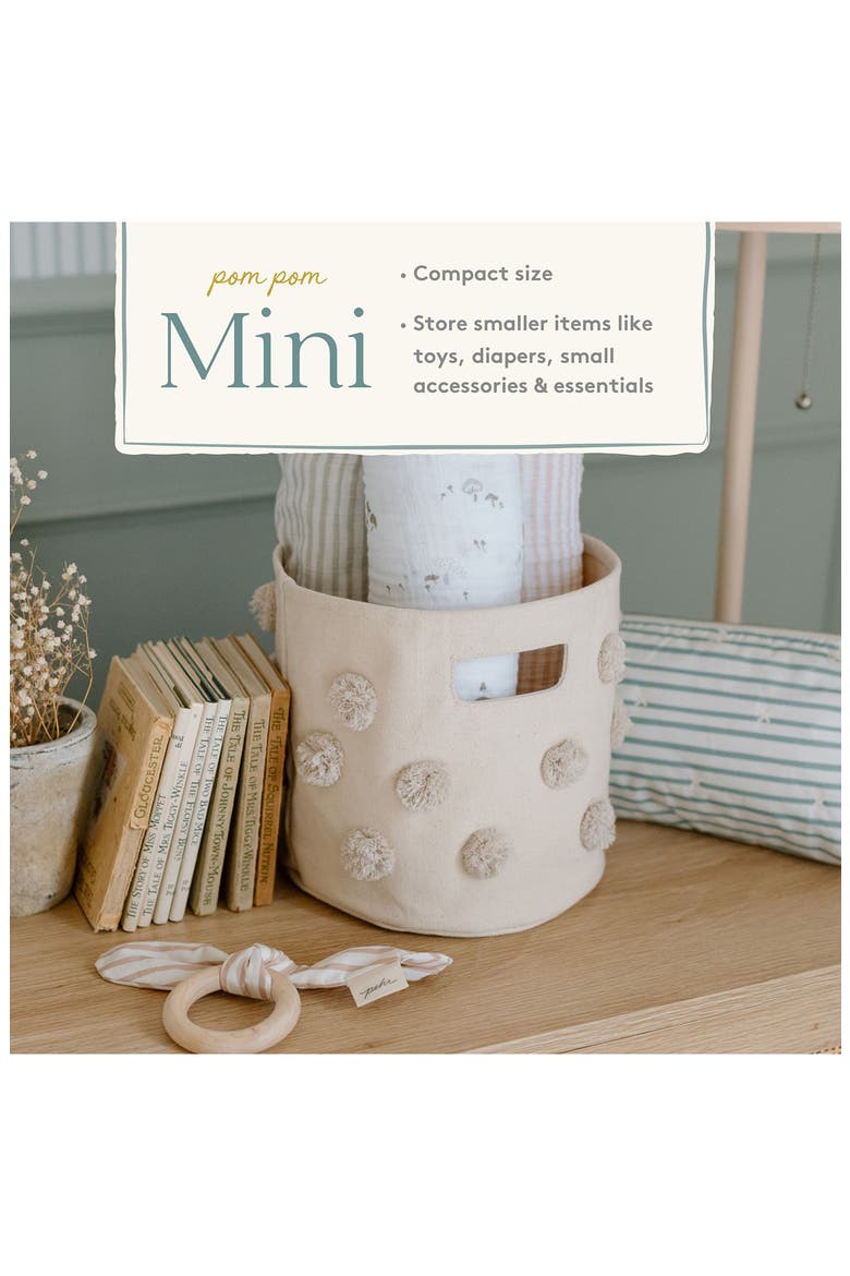 Pompom Mini Canvas Bin, Alternate, color, NATURAL