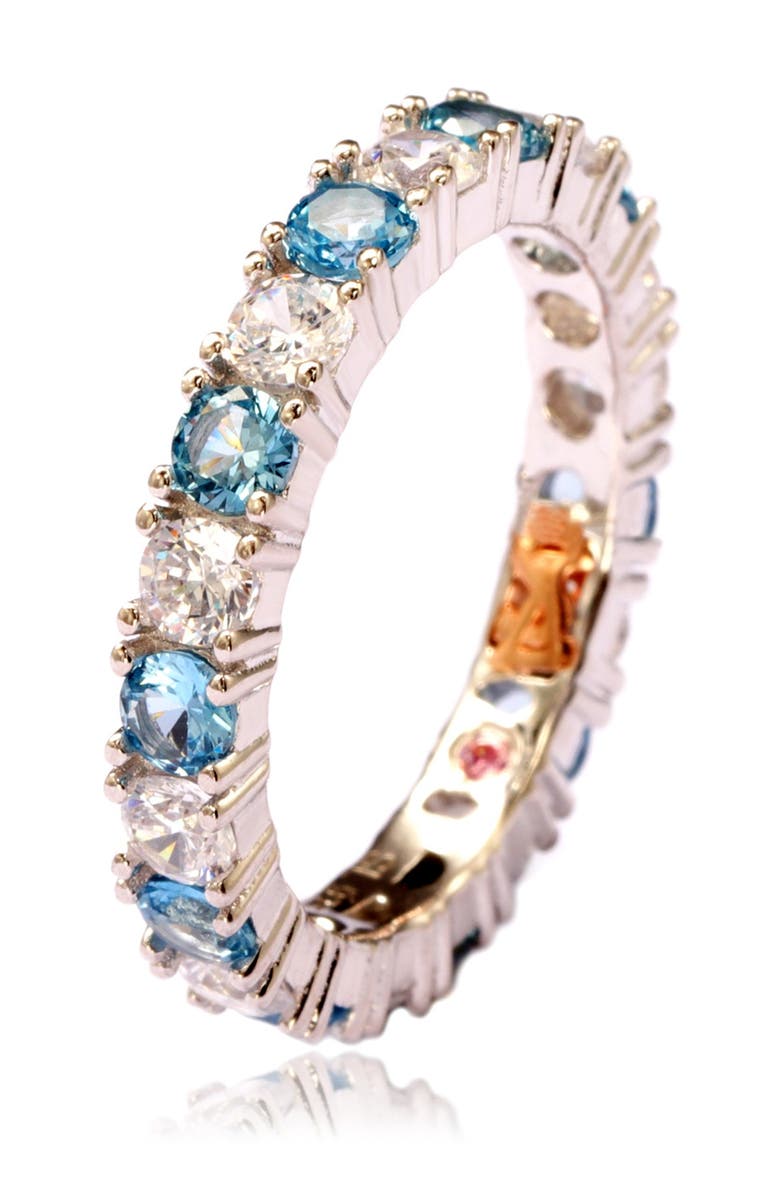 SUZY LEVIAN Sterling Silver CZ Aqua Blue Alternating Eternity Band Ring, Alternate, color, 