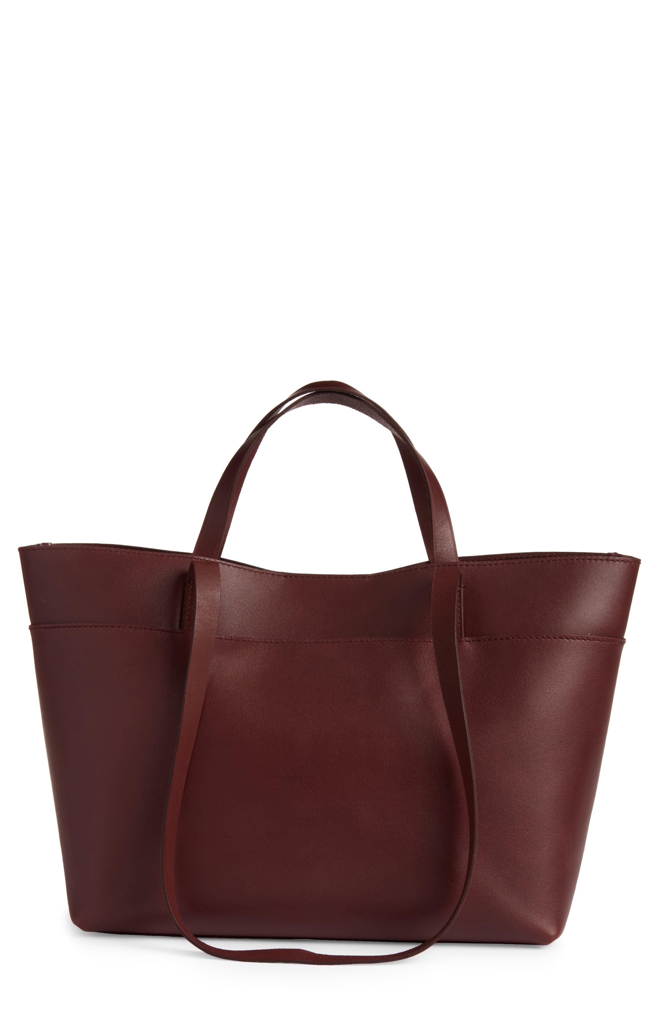 Madewell Medium Essentials Leather East/West Tote, Main, color, Dark Cabernet